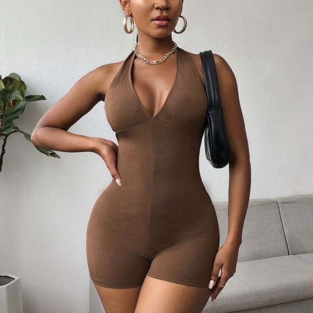 Halter Neck Romper (Brown)